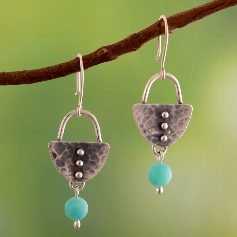 Oxidierte und natürliche Amazonit Ohrhänger Damen Schmuck Boho Ohrringe Handgemachte Edelstein Ohrringe Hochzeitsschmuck Geschenk für Sie & Mama