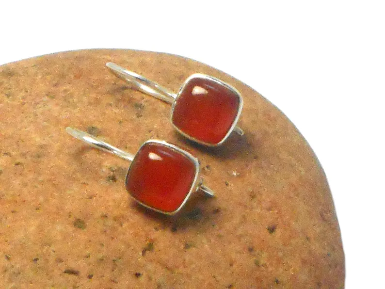 925 Sterlingsilber Quadratische Karneol Ohrringe Geschenk für Sie Handgefertigte Ohrringe Hängeohrringe für Frauen Alltags-Statement-Ohrringe Geschenk für Sie