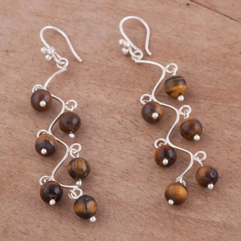 Earthen Baubles Tigerauge Ohrhänger 925 Sterling Silber Handgemachte Edelstein Silberohrringe Alltagsschmuck Geschenk für Sie