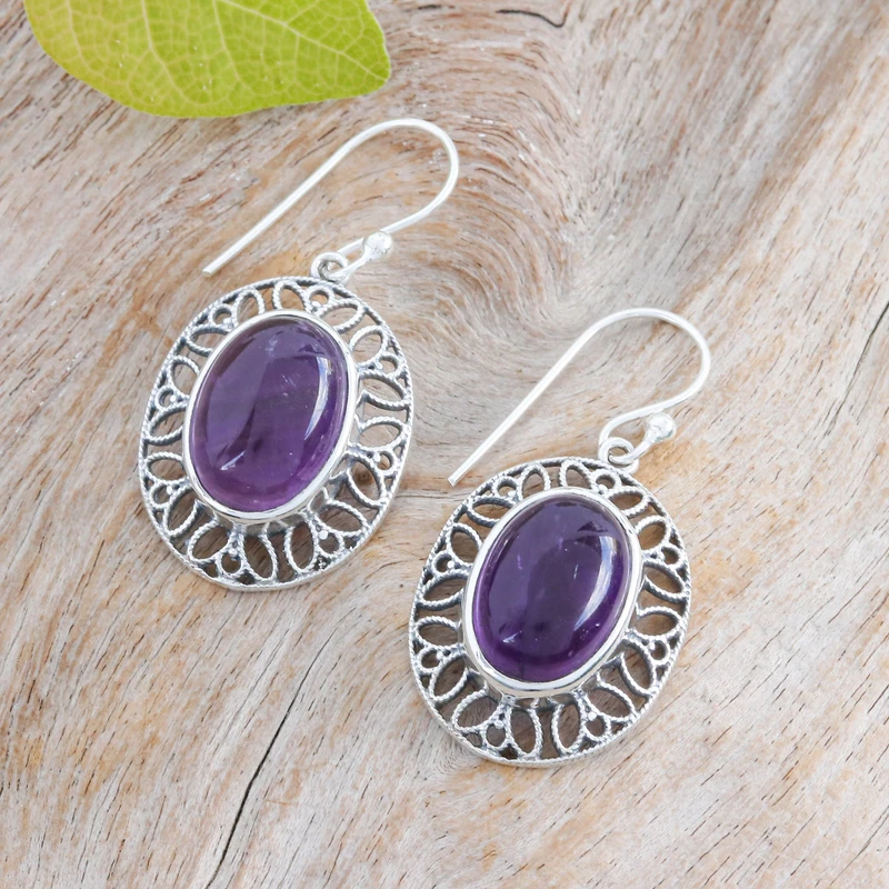 Florale Natürliche Amethyst Ohrhänger Handgemachte Ohrringe Geschenkartikel Geburtstagsgeschenk für Sie