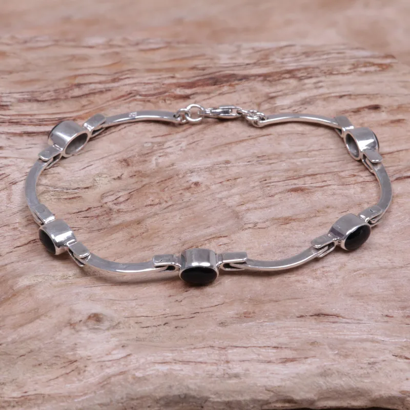 Schwarze Reissamen 925 Sterling Silber und schwarzer Onyx Twist Manschette Armband Böhmischer Schmuck Charm Schmuck Valentinstag Geschenk für Sie