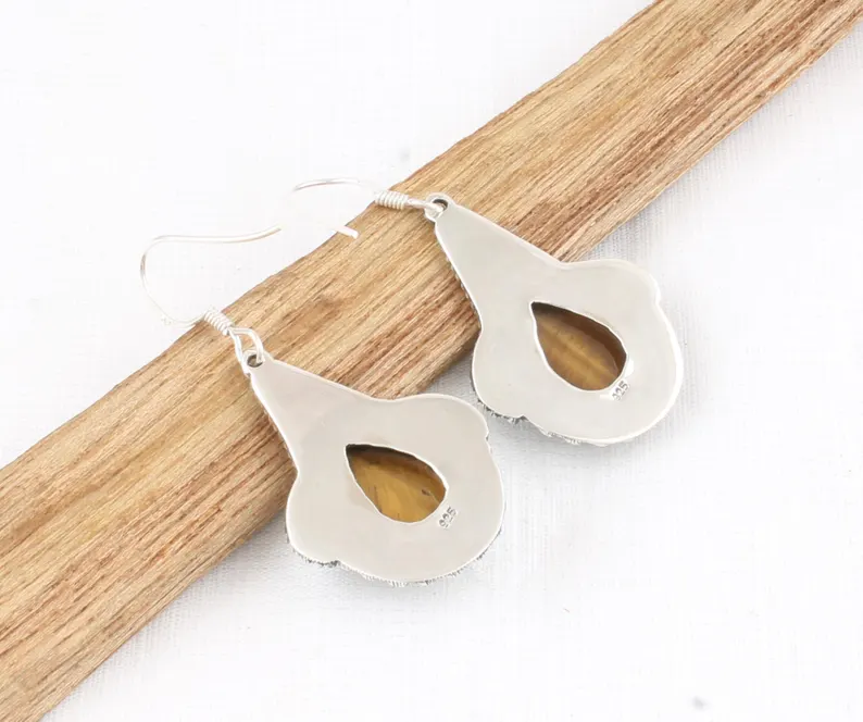 Mooie Tijgeroog Oorbellen Edelsteen Oorbellen 925 Sterling Zilver Handgemaakte Oorbellen Vintage Kunst Trouwcadeau Voor Haar