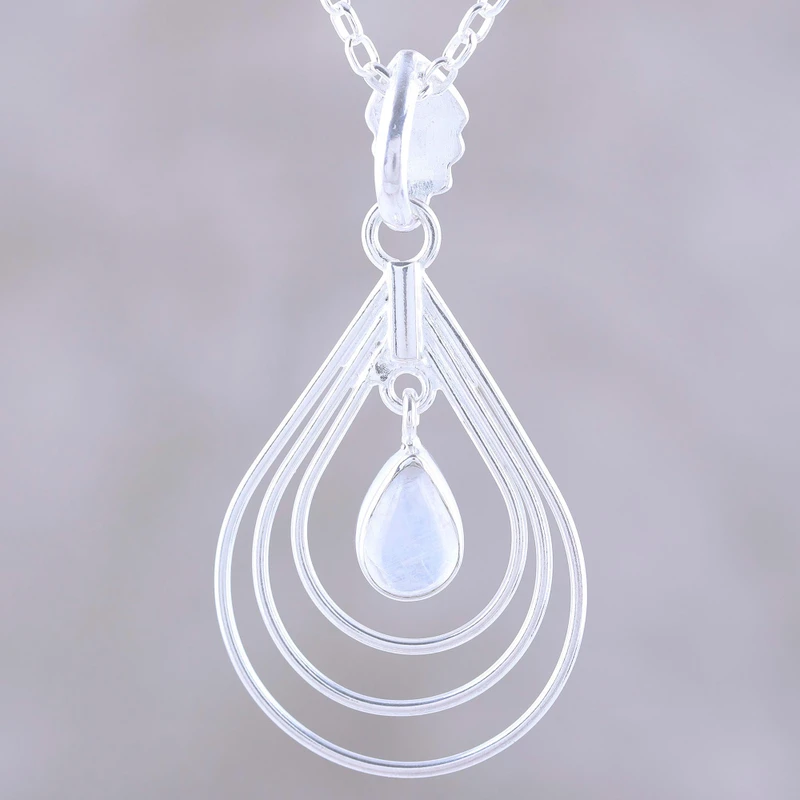 Magical Drop Regenbogenmondstein-Anhänger-Halskette 925 Sterling Silber Natürlicher Feuer-Regenbogen-Mondstein Geschenk für sie Geburtstagsgeschenk
