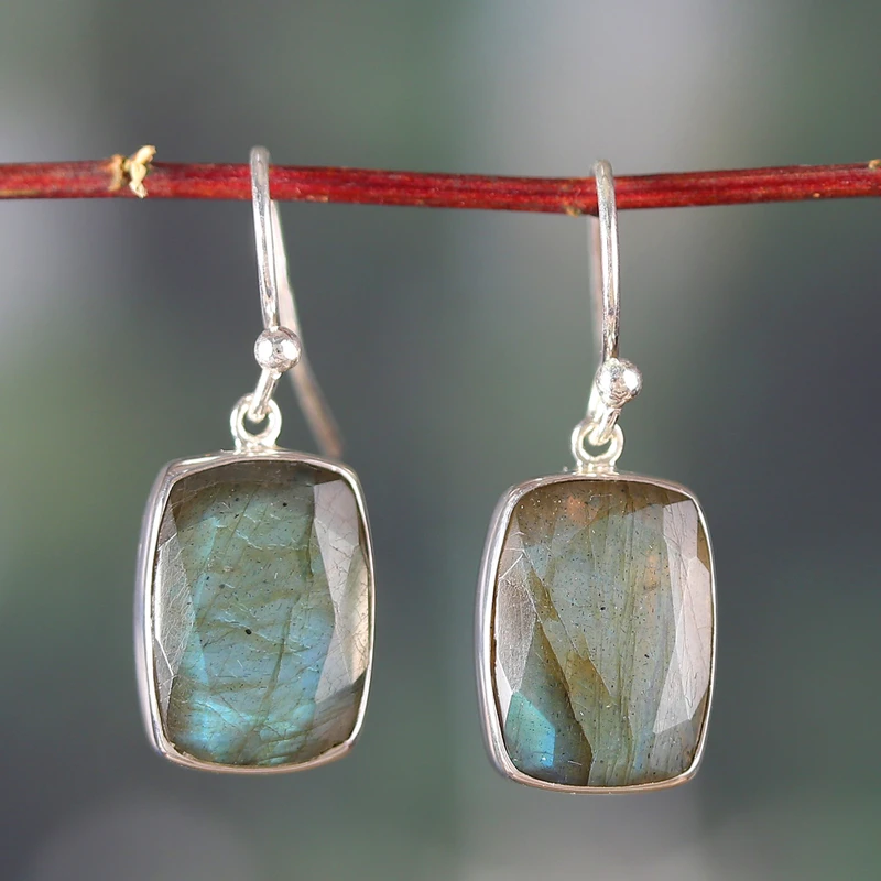 Zierliche Labradorit Ohrringe 925 Sterling Silber Ohrhänger Blaue Edelstein Ohrringe Labradorit Schmuck Geschenk für Sie