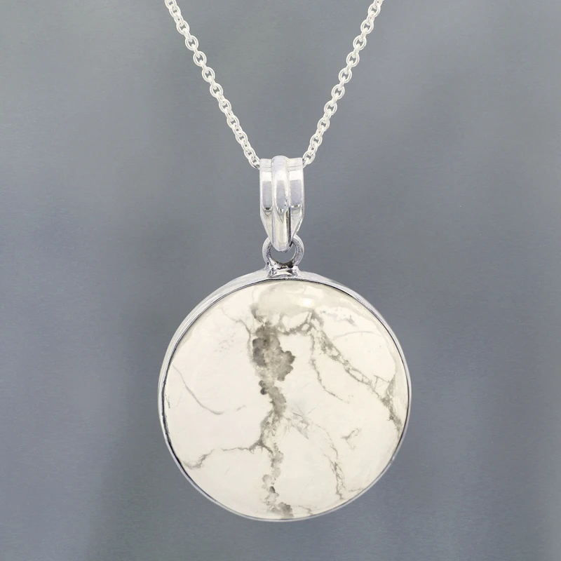 Howlith Cabochon Anhänger Halskette 925 Sterling Silber Howlith Schmuck Handgemachter Böhmischer Schmuck Geschenk Für Sie