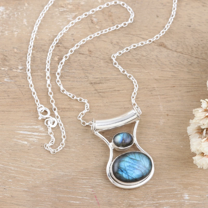 Simply Serene Labradorit Anhänger Halskette 925 Sterling Silber Schmuck Zierlicher Labradorit Schmuck Geschenk für Sie & Ehefrau