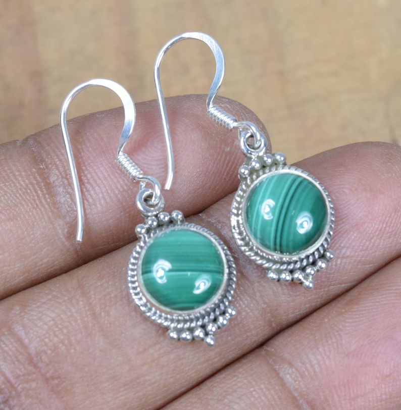 Grüner Malachit 925 Sterling Silber Edelstein Designer Haken Ohrringe Handgemachte Ohrringe April Geburtsstein Geburtstagsgeschenk für sie