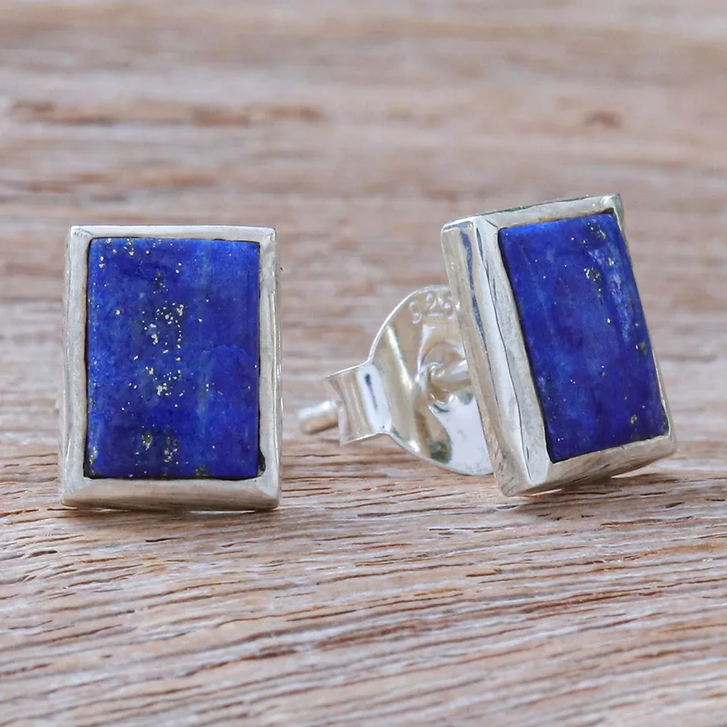 Handgefertigte Lapislazuli und Sterling Silber Ohrstecker 925 massives Silber Handgefertigte Ohrstecker Alltagsohrstecker Ohrring Geburtstagsgeschenk für Sie