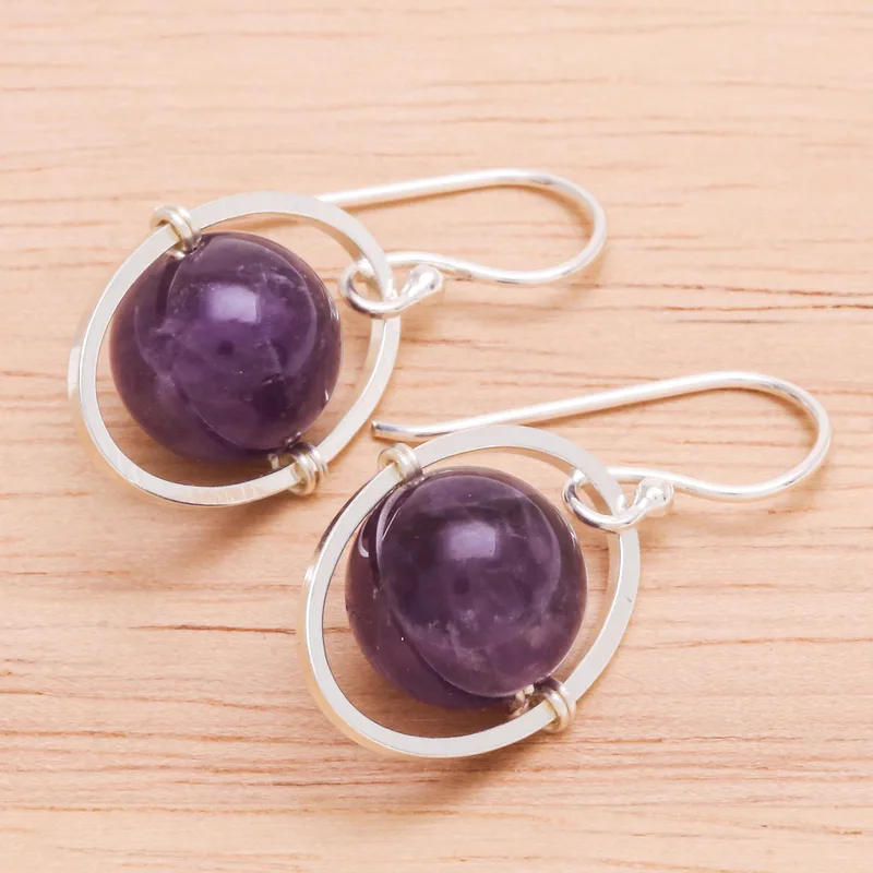 Amethyst- und Sterlingsilber-Ohrringe, handgefertigt, Geschenkidee, Geburtstagsgeschenk für Sie, Boho-Ohrringe