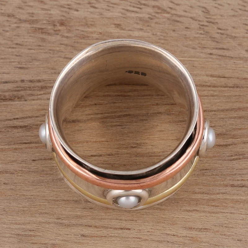 Zuchtperlen-Spinnerring 925 Sterling Silber Spinnerring Handgemachter Ring Silberschmuck Böhmischer Zierlicher Ring Geschenk für Sie