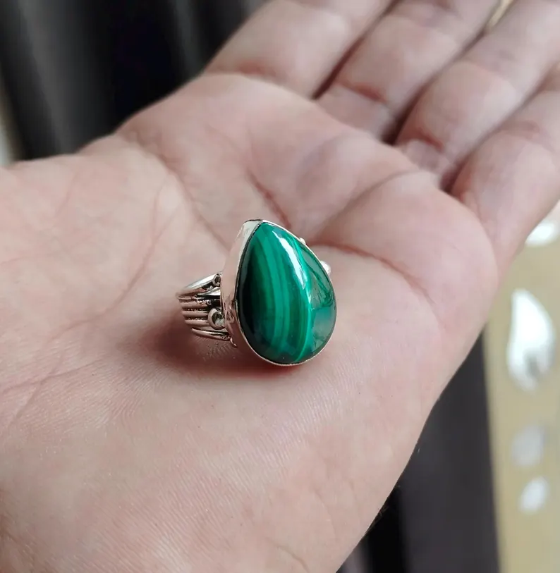 Natürlicher Malachit Ring 925 Sterling Silber Edelsteinring Handgemachter Ring Jahrestag Ring Verlobungsring Geburtstagsring