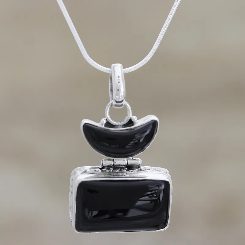 Schwarze Mitternacht Schwarzer Onyx 925 Sterling Silber Anhänger Halskette Schwarzer Charm Schmuck Geschenk für Sie Anhänger mit Kette Edelstein Halskette Geschenk für Sie