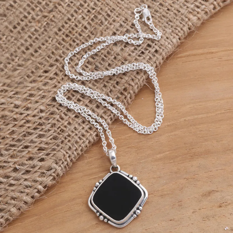 Schwarzer Onyx Anhänger Halskette 925 Sterling Silber Anhänger Halskette Zarte Halskette Böhmischer Schmuck Perfektes Geschenk für Sie