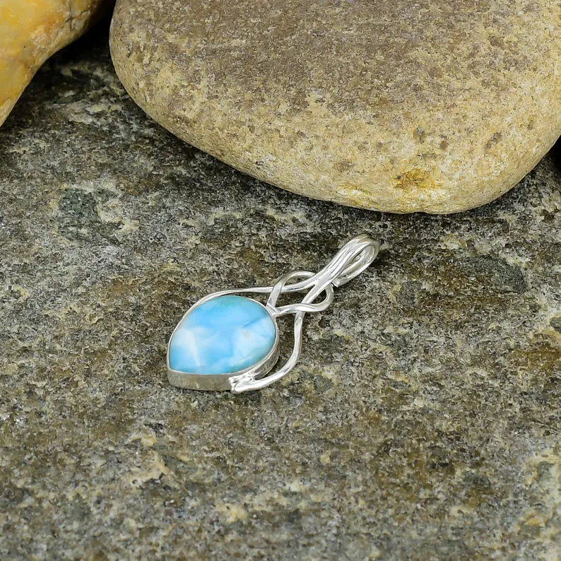 925 Sterling Silber Larimar-Anhänger, Birnenförmiger Edelstein-Anhänger für Damen, Anhänger für den täglichen Gebrauch, Anhänger für Halsketten, perfektes Geschenk