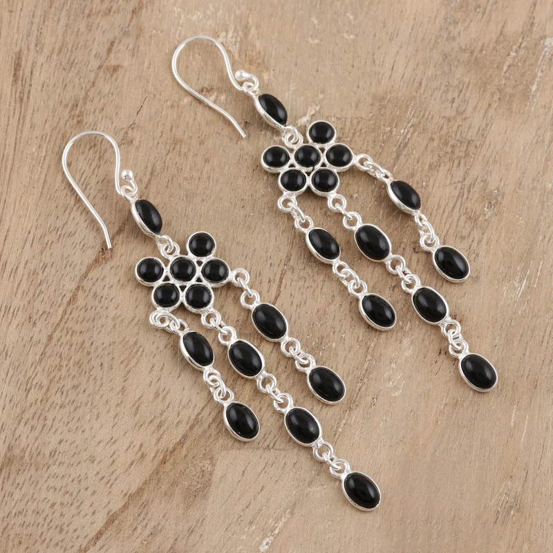 Onyx und 925er Sterlingsilber Ohrhänger Damen Handgemachte Ohrringe Geschenke Für Mama & Sie Böhmischer Schmuck