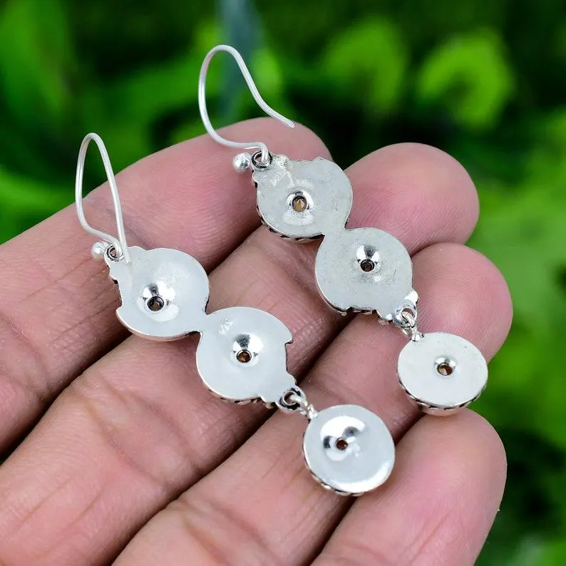 Citroenkwarts Edelsteen 925 Sterling Zilveren Oorbellen Dames Steen Massief Zilveren Oorbel Handgemaakte Boho Delicate Oorbel Cadeau Voor Haar