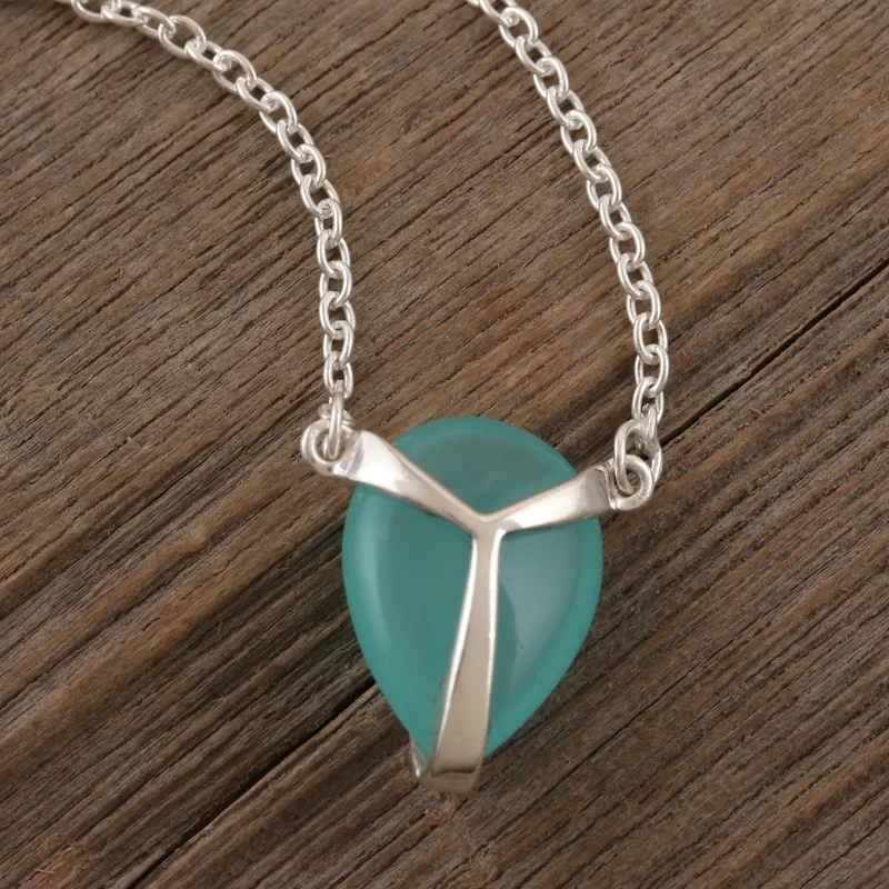 Handmade Chalcedony and Sterling Silver Pendant Necklace Handmade Dainty Necklaces Bohemian Jewelry Gift For Her