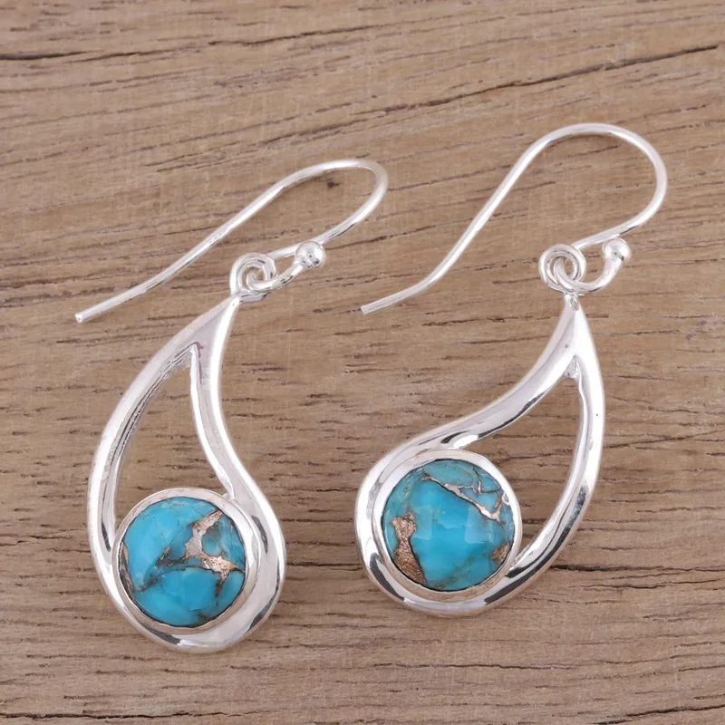 Ohrringe mit Sterlingsilber und blauem Türkis, handgemachte Edelsteinohrringe, Geschenkidee für Brautjungfern, Hochzeitsschmuck