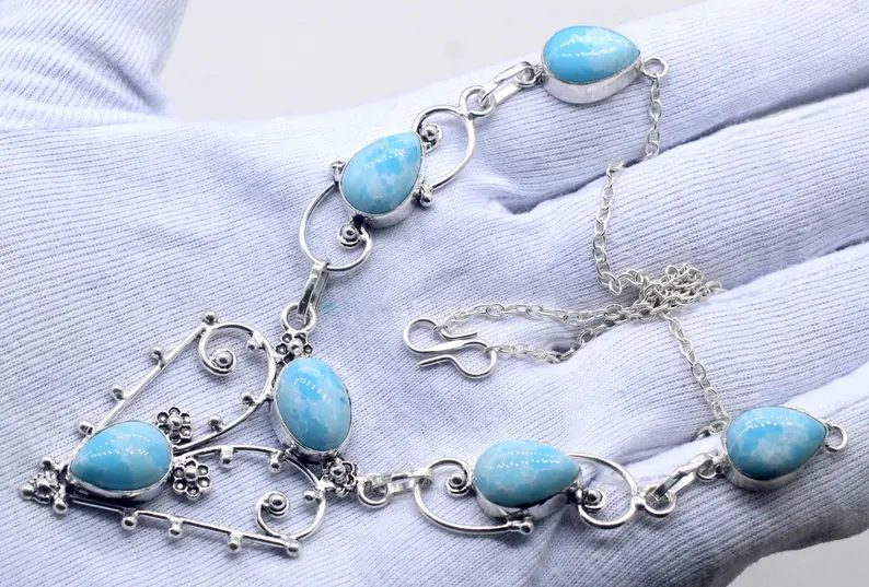 Larimar Kette 925 Sterling Silber Halskette Larimar Edelstein Halskette Statement Kette Larimar Schmuck Geschenk Für Frauen Geburtstagsgeschenk