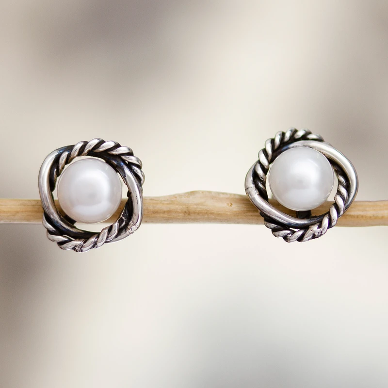 Handgemachte verwickelte Seil Perlen Ohrstecker 925 Sterling Silber Alltagsohrringe Ohrring Bohemian Zierlicher Schmuck Geschenk für Sie