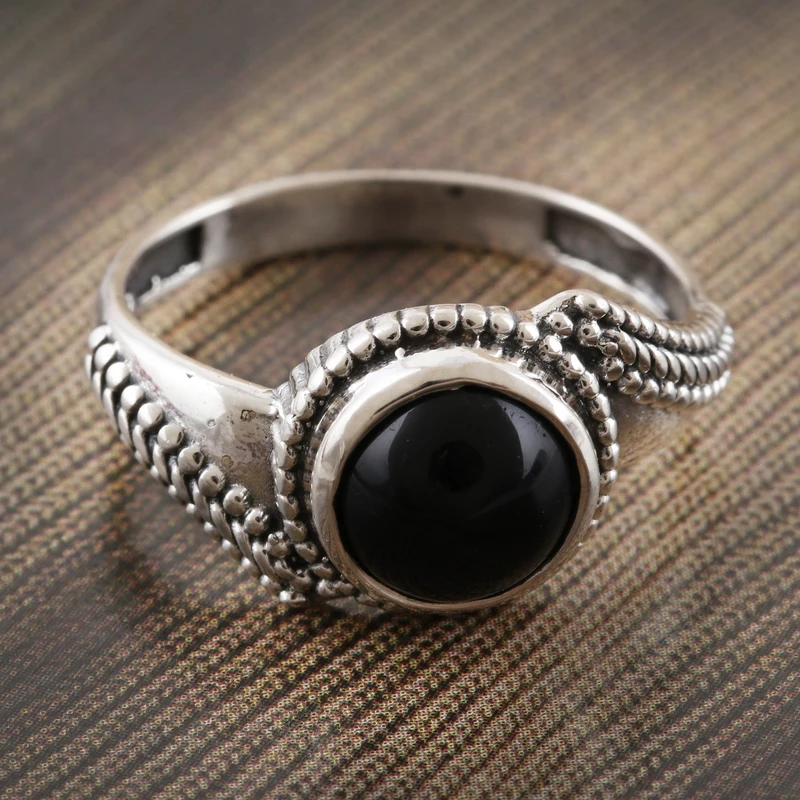 Ring aus schwarzem Onyx und geschwärztem Sterlingsilber, 925er Sterlingsilber Statement-Ring, handgefertigter Ring, Damen Silberring, Geschenk für Sie