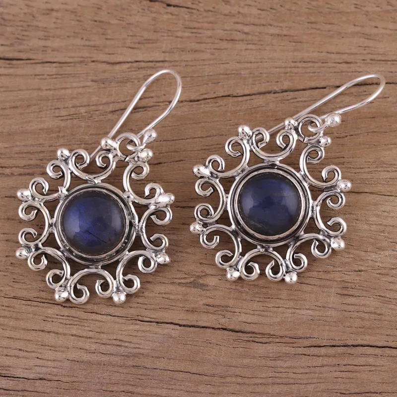 Ohrhänger aus Labradorit und 925er Sterlingsilber, Ohrringe aus Sterlingsilber, Ohrhänger mit blauem Edelstein, Labradorit-Schmuck, Geschenk für sie