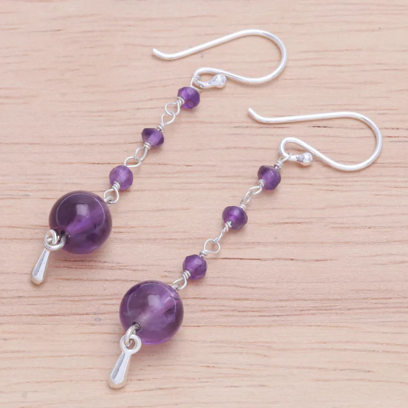 Amethyst- und Sterlingsilber-Ohrhänger, handgefertigte Ohrringe, Geschenkidee, Geburtstagsgeschenk für sie