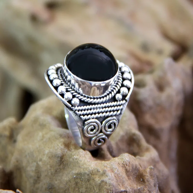 Einzigartiger Onyx und Silber Cocktailring 925 Sterling Silber Statement Ring Handgefertigter Ring Damen Silberring Geschenk für Sie
