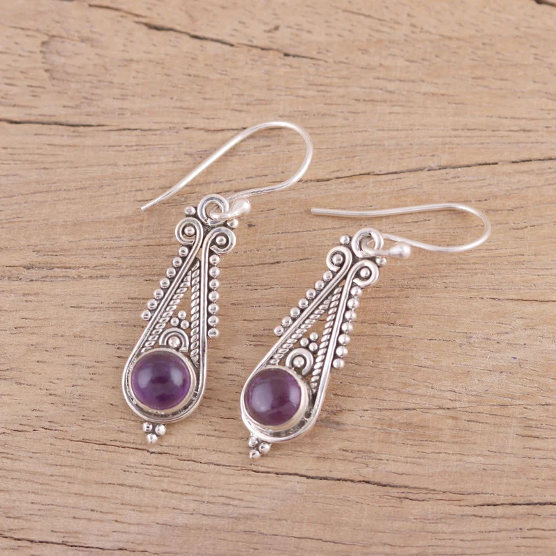 Spitze Amethyst Ohrhänger 925 Sterling Silber Handgemachte Ohrringe Geschenkartikel Geburtstagsgeschenk für Sie