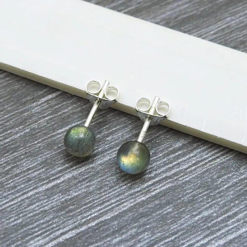 Labradorit Ohrstecker Rund Ohrstecker Labradorit Kleine Ohrstecker 925 Silber Schmuck Edelstein Ohrring Geschenk für Mama