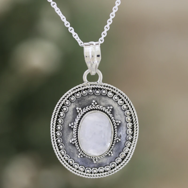 Klassische Harmonie Regenbogen Mondstein & Sterling Silber Anhänger Halskette Natürlicher Feuer Regenbogen Mondstein Geschenk Für Sie