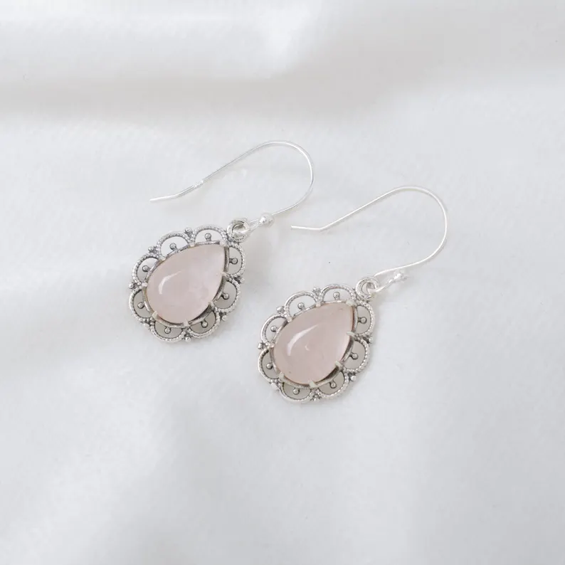 Natürliche Rosenquarz Ohrringe 925 Silber Ohrringe Alltags-Ohrringe Hängeohrringe Designer Ohrringe Statement Schmuck für sie