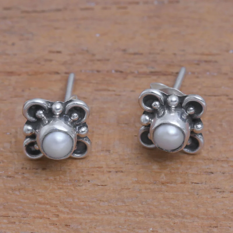 Schlaufenmotiv Zuchtperlen Ohrstecker Handgemacht 925 Sterling Silber Alltagsohrstecker Ohrring Geburtstagsgeschenk für Sie