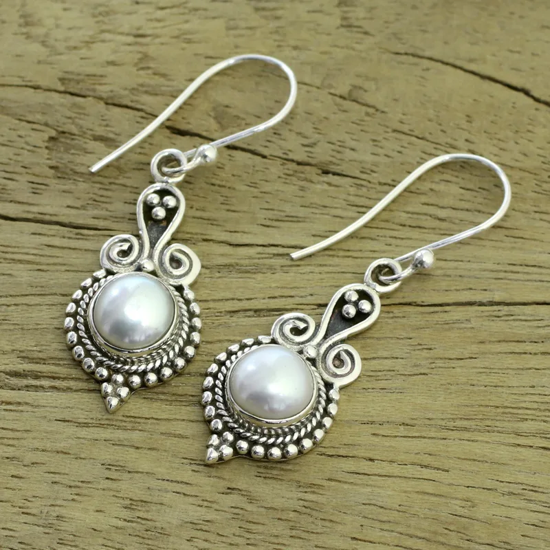 Perlenohrringe Sterlingsilber Handgefertigter Indischer Schmuck Damen Schmuck Boho Ohrringe Handgefertigte Edelstein Ohrringe Hochzeitsschmuck Geschenk für Sie & Mama
