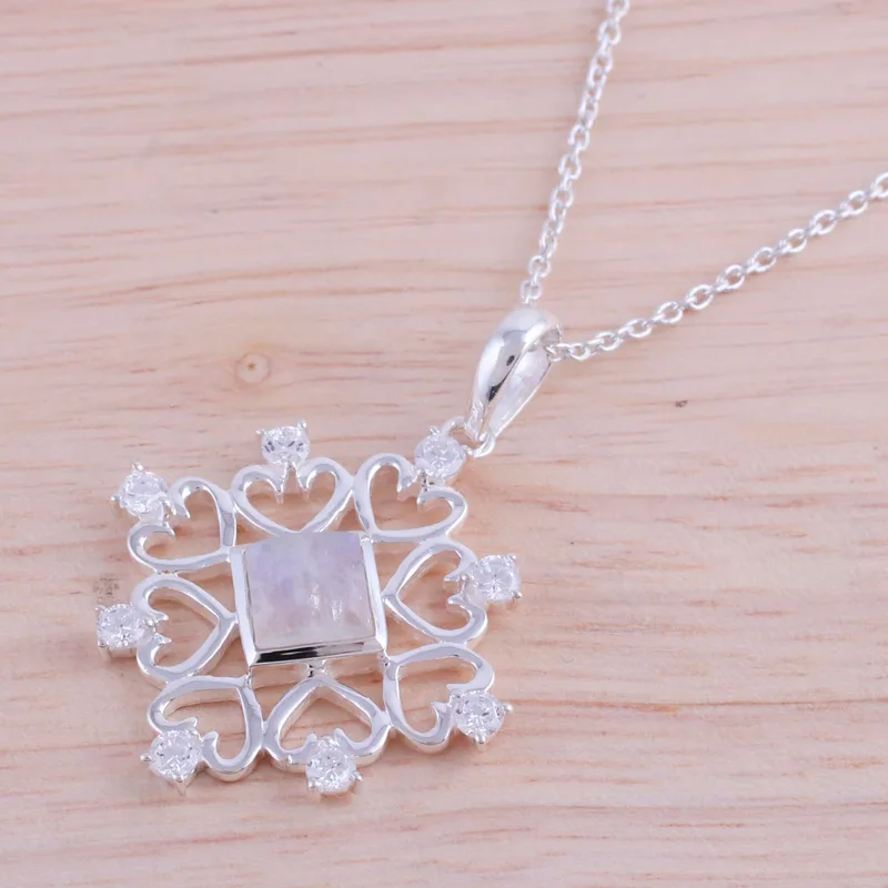 Regenbogenmondstein Herzmotiv Anhänger Halskette 925 Sterling Silber Handgemachter Böhmischer Schmuck Jubiläumsgeschenk für Schwester