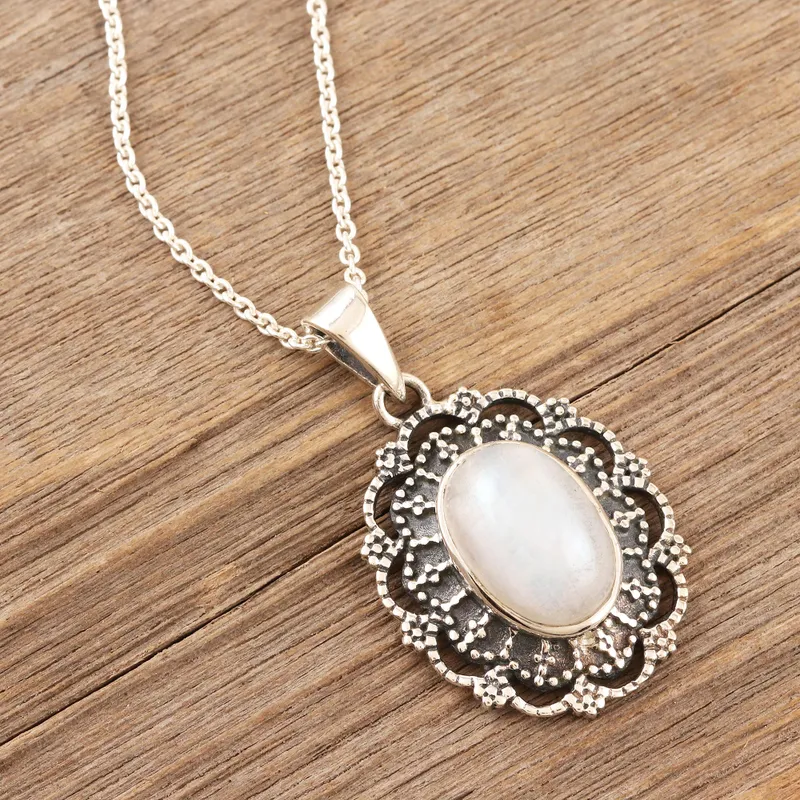 Heaven Garden Regenbogenmondstein und Sterling Silber Natur Feuer Regenbogen Mondstein Geschenk für Sie Geburtstagsgeschenk