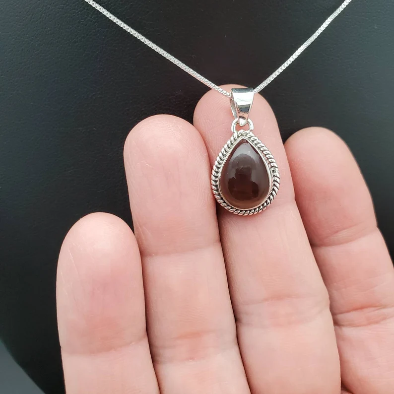 Rauchquarz-Tropfen-Anhänger mit Silberkette Halskette 925 Sterling Silber Rauchquarz-Anhänger Halskette Heilstein