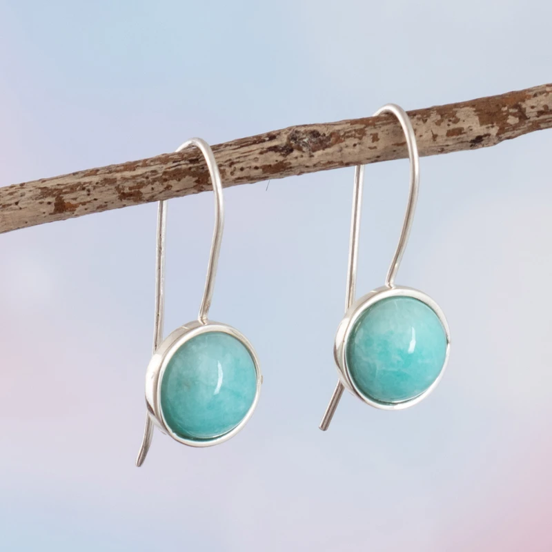 Amazonit und Sterling Silber Ohrhänger Damen Schmuck Boho Ohrringe Handgefertigte Edelstein Ohrringe Hochzeit Schmuck Geschenk für Sie
