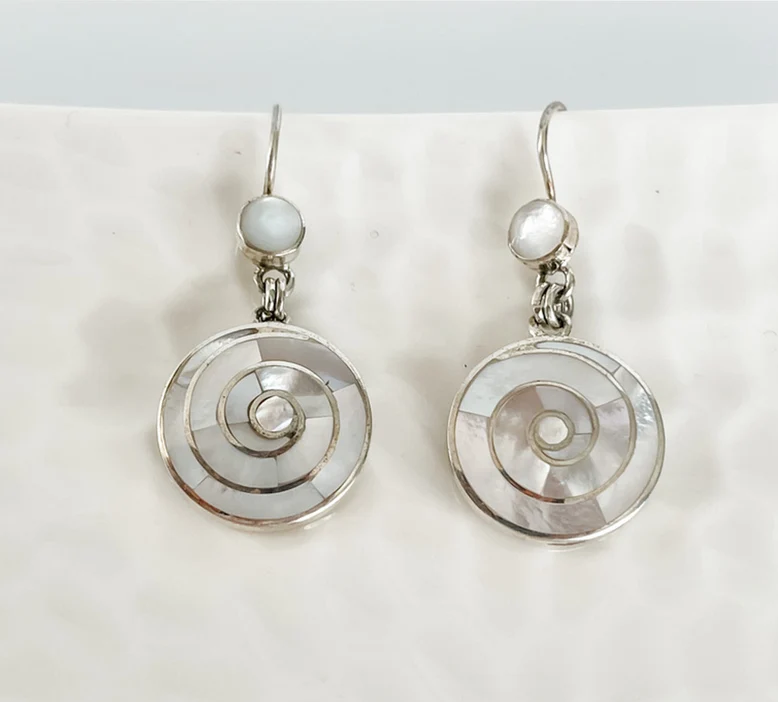Runde Abalone-Muschel-Ohrringe, 925er Sterlingsilber, Edelstein-Ohrringe, handgefertigter böhmischer Schmuck