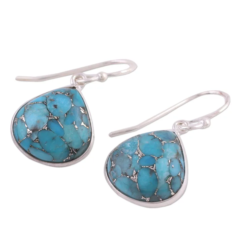 Blaue Türkis Ohrringe 925 Sterling Silber Handgemachte Edelstein Geschenke Idee für Brautjungfer Hochzeitsschmuck