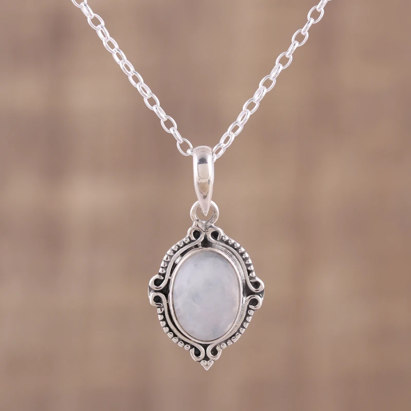 Ovale Mondstein- und 925er Sterlingsilber-Halskette, blauer Feuer-Regenbogen-Mondstein, Geschenk für sie, Geburtstagsgeschenk
