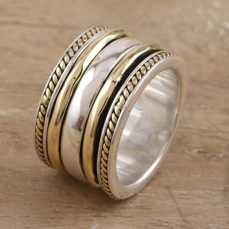 Sterling Silber und Messing Meditations-Spinner-Ring Handgemachter Ring Silberschmuck Böhmischer Zarter Ring Geschenk für Sie