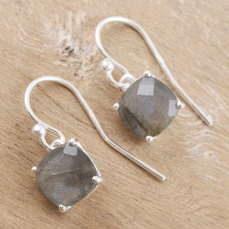 Handgefertigte Labradorit-Hängeohrringe 925 Sterling Silber Ohrringe Blaue Edelstein-Hängeohrringe Labradorit Schmuck Geschenk für Sie
