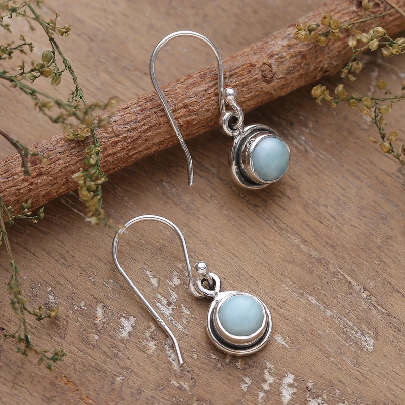 925 Sterling Silber Natur Larimar Cabochon Ohrhänger Edelstein Ohrringe Handgemachte Boho Ohrringe Geschenkidee