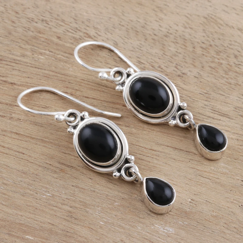 Handgefertigter Schmuck Sterling Silber und Onyx Ohrringe Damen Handgemachte Ohrringe Geschenke für Mama & Sie Böhmischer Schmuck