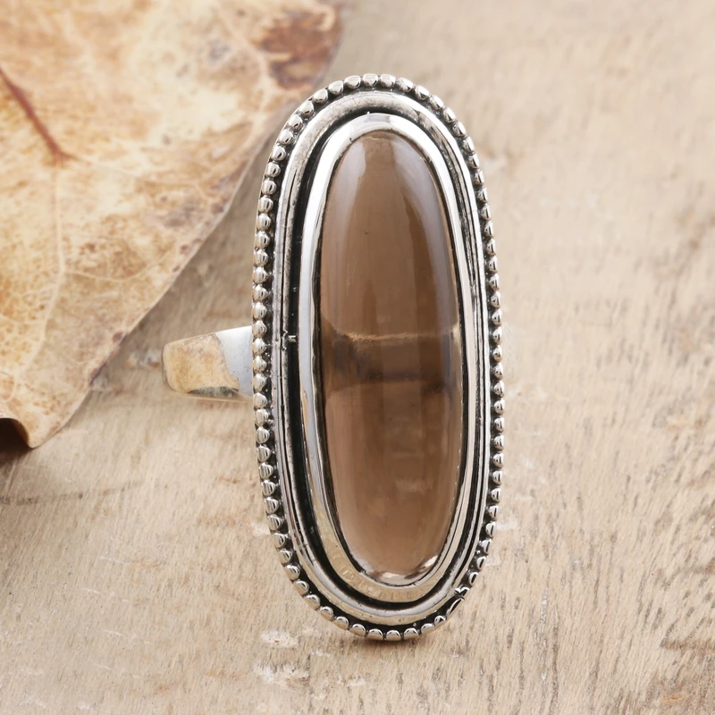 Bliss & Beauty Rauchquarz-Cocktailring 925 Sterling Silber Ring Handgefertigter Ring Statement Ring Brauner Edelsteinring Versprechensring Geschenk Für Sie