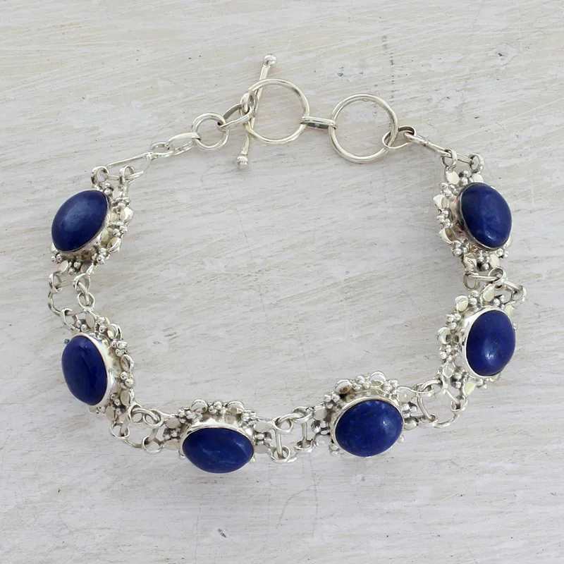 Nachtelijke Glamour 925 Sterling Zilveren Lapis lazuli Schakelarmband Boheemse Sieraden Charmant Sieraad Cadeau Voor Haar