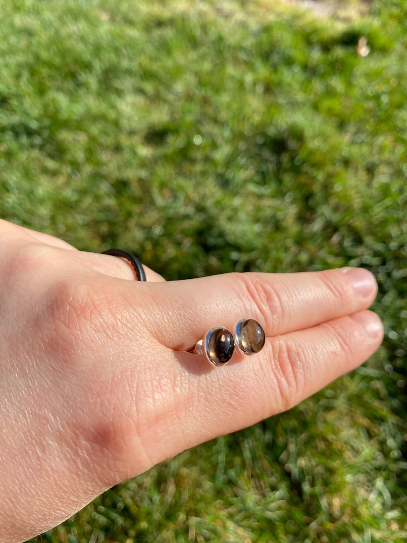 Oval Smoky Quartz Studs Earrings 925 Sterling Silver Trendy Gift For Her Women Minimalist Gemstone Jewelry Gift For Her