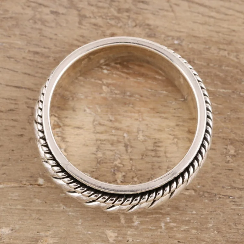Seilmuster Sterlingsilber Spinnerring aus Indien Handgemachter Ring Silberschmuck Böhmischer zierlicher Ring Geschenk für sie Geschenkidee