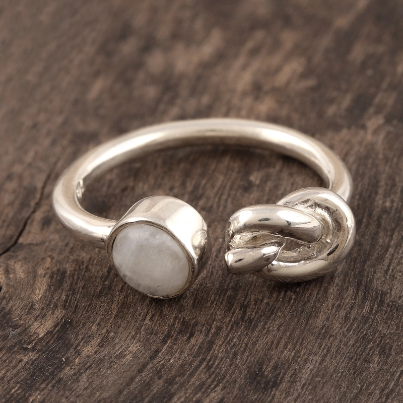 Regenbogen-Mondstein-Knotenring 925 Sterlingsilber Cocktailring Handgemachtes Geschenk für Sie